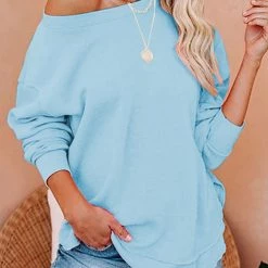 Levency Solid Dew Shoulder Loose T Shirt