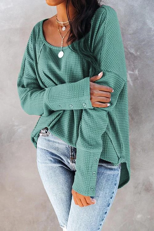 Levency New In Textured Cuffed Button Waffle Tunic 1 Levency New In Textured Cuffed Button Waffle Tunic