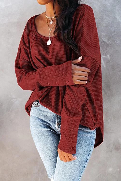 Levency New In Textured Cuffed Button Waffle Tunic 2 Levency New In Textured Cuffed Button Waffle Tunic