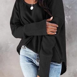 Levency New In Textured Cuffed Button Waffle Tunic 10 Levency New In Textured Cuffed Button Waffle Tunic