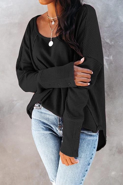 Levency New In Textured Cuffed Button Waffle Tunic 4 Levency New In Textured Cuffed Button Waffle Tunic