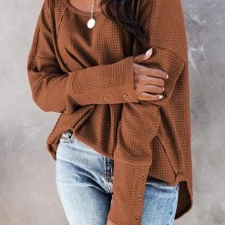 Levency New In Textured Cuffed Button Waffle Tunic 9 Levency New In Textured Cuffed Button Waffle Tunic