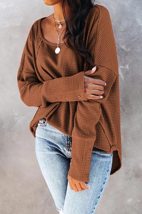 Levency New In Textured Cuffed Button Waffle Tunic 3 Levency New In Textured Cuffed Button Waffle Tunic