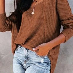 Levency New In Textured Cuffed Button Waffle Tunic 12 Levency New In Textured Cuffed Button Waffle Tunic