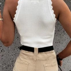 Levency Scalloped Ribbed Knit Tank Top New In