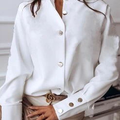 Levency Shirt Collar Long Sleeve Blouse