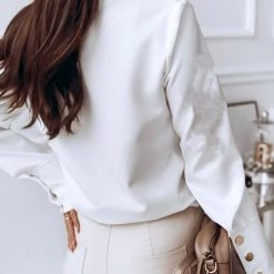 Levency Shirt Collar Long Sleeve Blouse