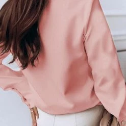 Levency Shirt Collar Long Sleeve Blouse