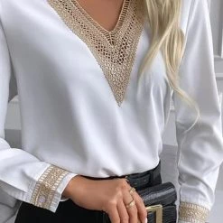 Levency Lace Stitching V Neck Shirt