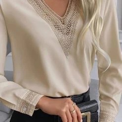 Levency Lace Stitching V Neck Shirt