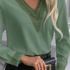 Levency Lace Stitching V Neck Shirt