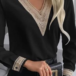 Levency Lace Stitching V Neck Shirt