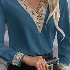 Levency Lace Stitching V Neck Shirt