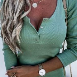 Levency New In Knit Scoop Neck Button Neck Slim Top