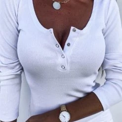 Levency New In Knit Scoop Neck Button Neck Slim Top