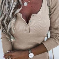 Levency New In Knit Scoop Neck Button Neck Slim Top