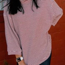 Levency Stripe Dolman High Collat Sweatershirt New In