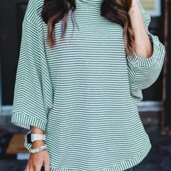 Levency Stripe Dolman High Collat Sweatershirt New In