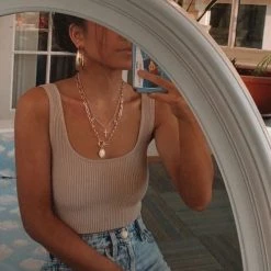 Levency New In Elastic Knit Square Neck Tank Top