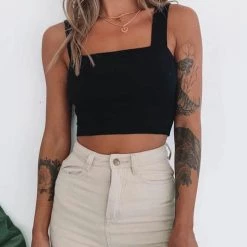 Levency New In Elastic Knit Square Neck Tank Top