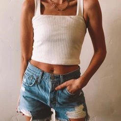 Levency New In Elastic Knit Square Neck Tank Top