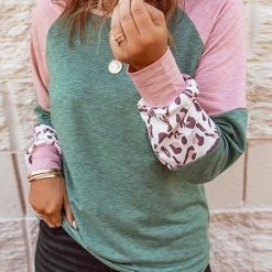 Levency New In Leopard Color Block Long Sleeve Top