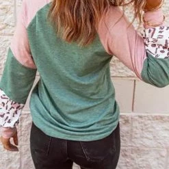 Levency New In Leopard Color Block Long Sleeve Top