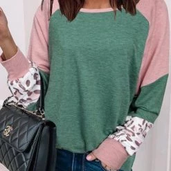 Levency New In Leopard Color Block Long Sleeve Top