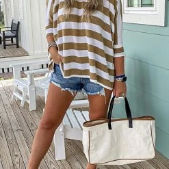 Levency Stripe O Neck Bat Blouse New In