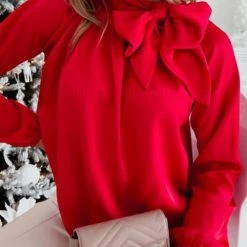 Levency Tie Neck Long Sleeve Blouse New In