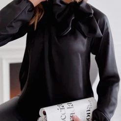 Levency Tie Neck Long Sleeve Blouse New In