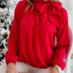 Levency Tie Neck Long Sleeve Blouse New In