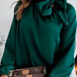 Levency Tie Neck Long Sleeve Blouse New In