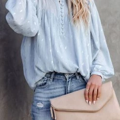 Levency Powder Dot Lurex Button Blouse New In