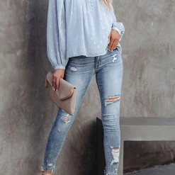 Levency Powder Dot Lurex Button Blouse New In