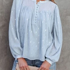 Levency Powder Dot Lurex Button Blouse New In