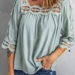 Levency New In Crochet Trim Hollow Blouse