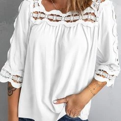 Levency New In Crochet Trim Hollow Blouse