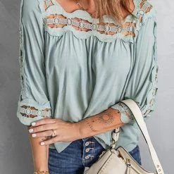 Levency New In Crochet Trim Hollow Blouse