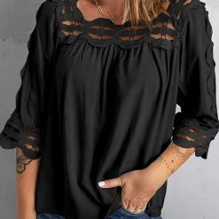 Levency New In Crochet Trim Hollow Blouse