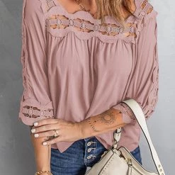 Levency New In Crochet Trim Hollow Blouse