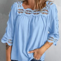 Levency New In Crochet Trim Hollow Blouse