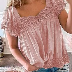 Levency New In Boho Crochet Square Neck Top