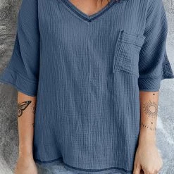 Levency Pockets V Neck Blouse New In