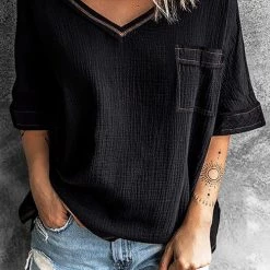 Levency Pockets V Neck Blouse New In