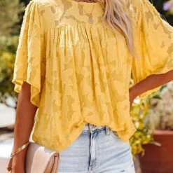 Levency Foral Textured Babydoll Blouse New In