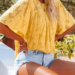 Levency Foral Textured Babydoll Blouse New In