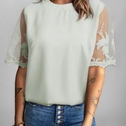 Levency New In Lace Embroidered Short Sleeve Top