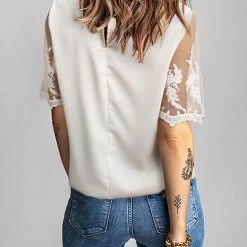 Levency New In Lace Embroidered Short Sleeve Top