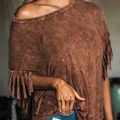 Levency New In Tassels Dew Shoulder Blouse